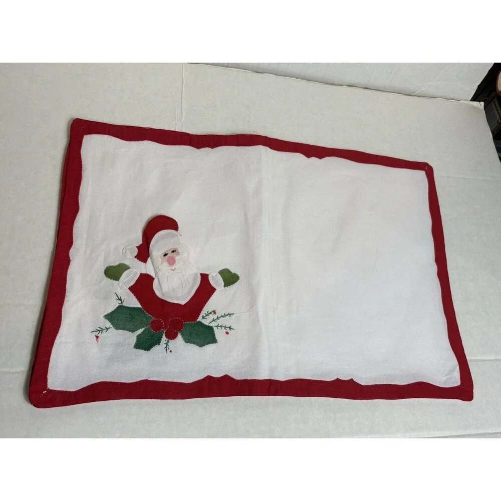 Set of 4 Handmade Christmas Santa Applique Placemats Vintage Holiday Decor